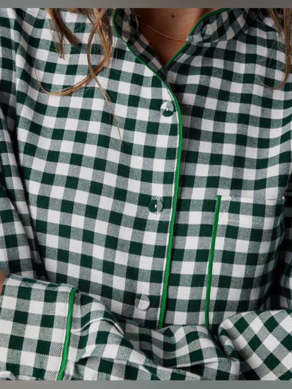 Lunya Brushed Flannel Button Up Shirt Dress Large Verdant Check Green Long Sleev - Picture 4 of 11